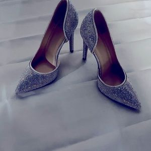 Formal silver glitter (bling) high heels. Never worn